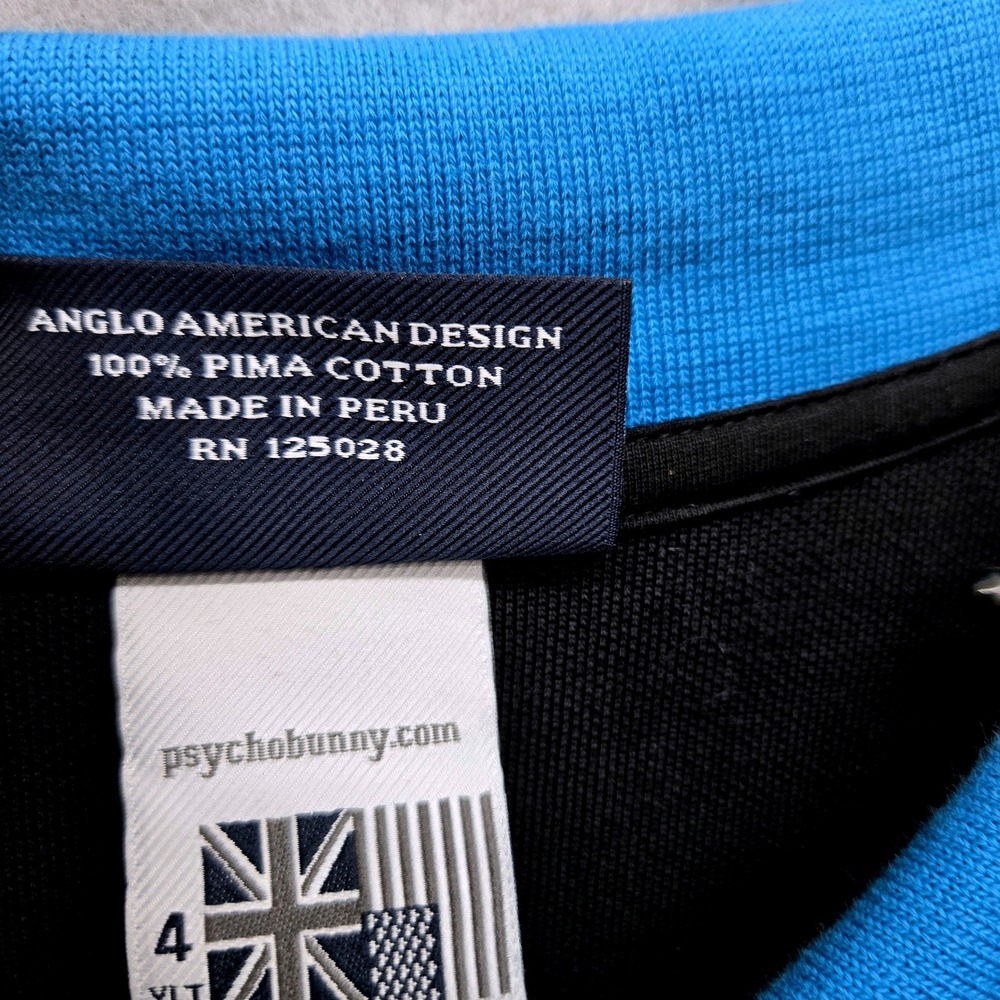 Psycho Bunny Black Blue Contrast Trim Pima Cotton Polo Shirt EUC Big & Tall 4XLT - Picture 5 of 14